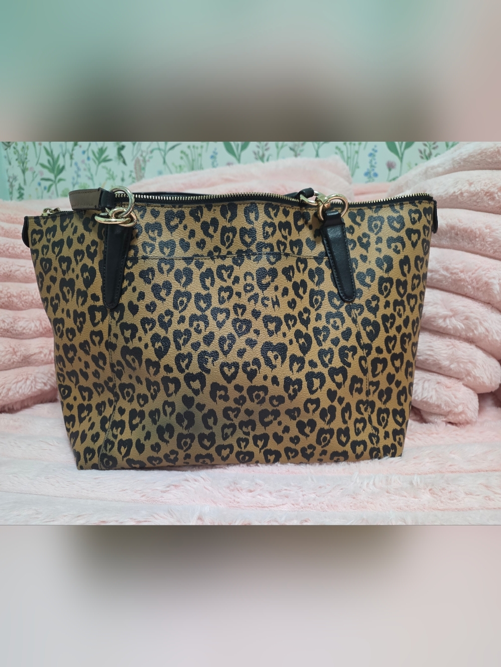 Coach Leopard Print Tote Bag | Tan Black Animal Print Shoulder Bag - Picture 2 of 11